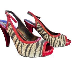 Candie's Saucy Zebra Print Heels Platform Peep Toe Slingback Size 7.5